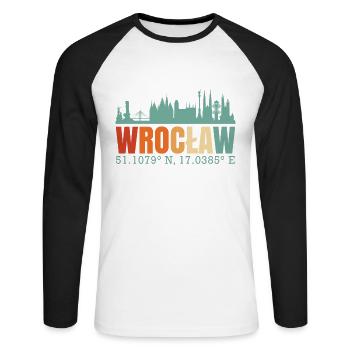 Pologne Wroclaw Skyline - T-shirt baseball manches longues Homme - blanc/noir - Devant - Nik (191cm)