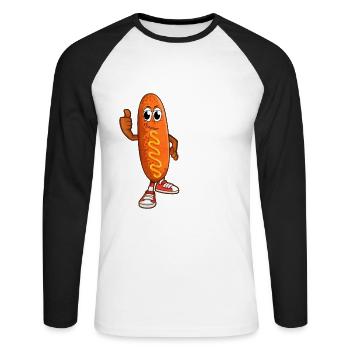 Corn Dog Essen Kostüm - Unisex Baseballshirt langarm - Weiß/Schwarz - Vorne - Nik (191cm)
