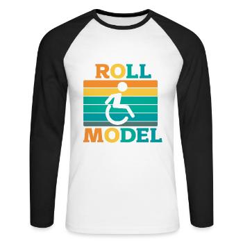 Rollstuhl - Unisex Baseballshirt langarm - Weiß/Schwarz - Vorne - Nik (191cm)