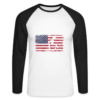 Rollstuhl - Unisex Baseballshirt langarm - Weiß/Schwarz - Vorne - Nik (191cm)