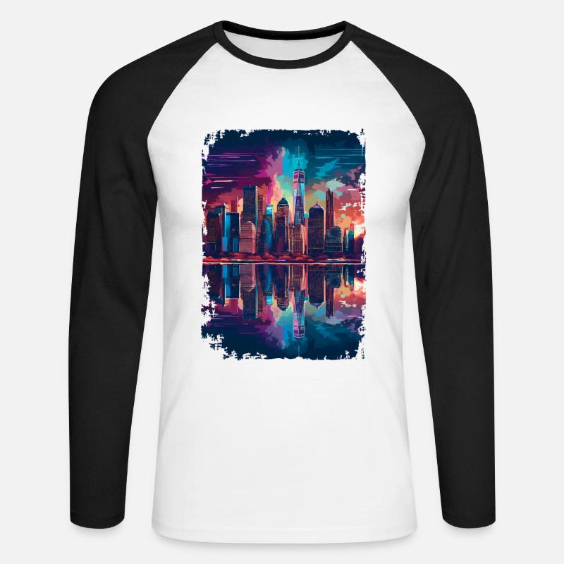 New York - Unisex Baseballshirt langarm - Weiß/Schwarz