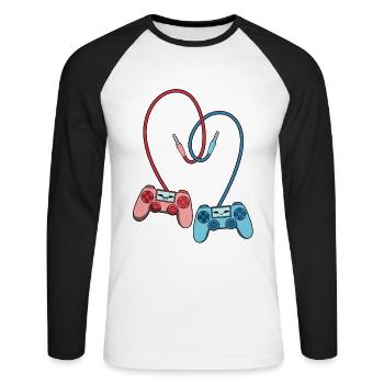 Gaming Controller Liebe - Unisex Baseballshirt langarm - Weiß/Schwarz - Vorne - Nik (191cm)