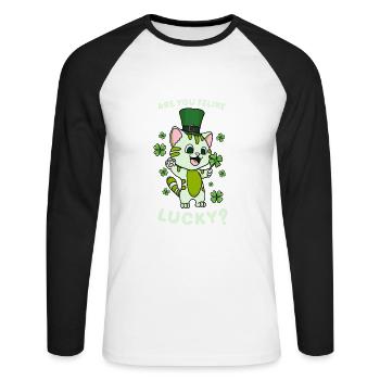 Sind Sie ein Glückspilz? - Unisex Baseballshirt langarm - Weiß/Schwarz - Vorne - Nik (191cm)