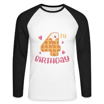 Gaufre du 4e anniversaire - T-shirt baseball manches longues Homme - blanc/noir - Devant - Nik (191cm)