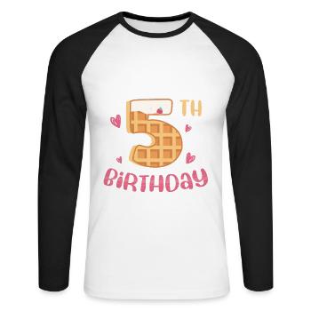 Gaufre du 5e anniversaire - T-shirt baseball manches longues Homme - blanc/noir - Devant - Nik (191cm)