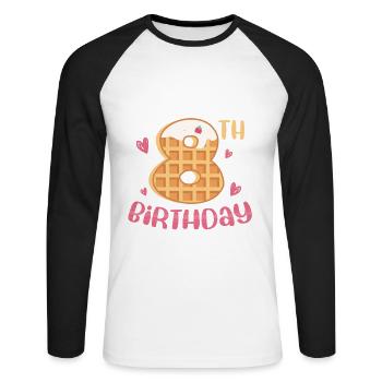 Gaufre du 8e anniversaire - T-shirt baseball manches longues Homme - blanc/noir - Devant - Nik (191cm)