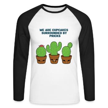 Kaktus Cupcakes Kuchen - Unisex Baseballshirt langarm - Weiß/Schwarz - Vorne - Nik (191cm)