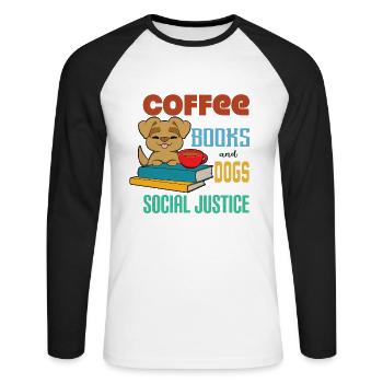 Kaffee und Bücher und Hunde - Unisex Baseballshirt langarm - Weiß/Schwarz - Vorne - Nik (191cm)