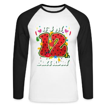 12e anniversaire Cadeau d’été de pastèque - T-shirt baseball manches longues Homme - blanc/noir - Devant - Nik (191cm)