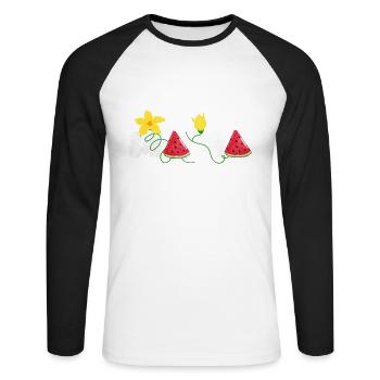 Wassermelone - Unisex Baseballshirt langarm - Weiß/Schwarz - Vorne - Nik (191cm)