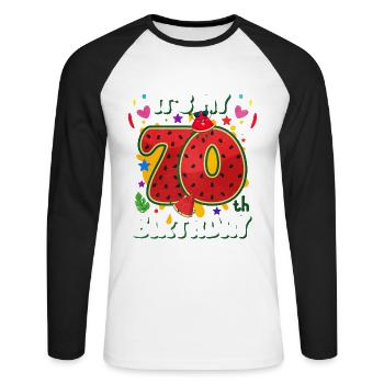 70th Birthday Watermelon - Unisex Long Sleeve Baseball T-Shirt - white/black - Front - Nik (191cm)