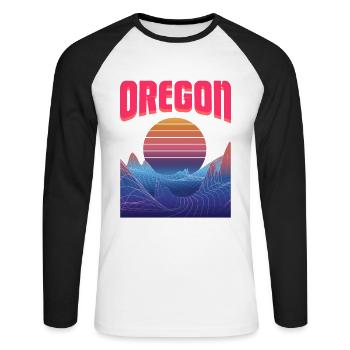 Oregon - Unisex Baseballshirt langarm - Weiß/Schwarz - Vorne - Nik (191cm)