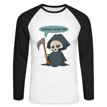 Niemand umarmt mich - Unisex Baseballshirt langarm - Weiß/Schwarz - Vorne - Nik (191cm)