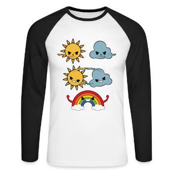 Sonne Wolken Regenbogen - Unisex Baseballshirt langarm - Weiß/Schwarz - Vorne - Nik (191cm)