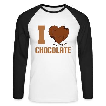 I love chocolate - Unisex Long Sleeve Baseball T-Shirt - white/black - Front - Nik (191cm)