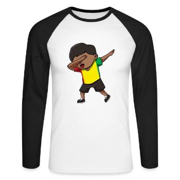 Guinée Fille - T-shirt baseball manches longues Homme - blanc/noir - Devant - Nik (191cm)