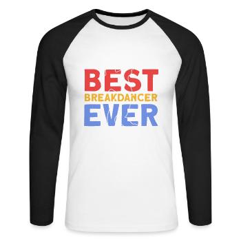 Breakdancing - Unisex Baseballshirt langarm - Weiß/Schwarz - Vorne - Nik (191cm)