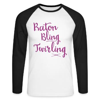 Baton Twirling Baton Twirler Gift - Unisex Long Sleeve Baseball T-Shirt - white/black - Front - Nik (191cm)