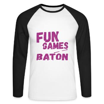 Bâton Twirling Bâton Twirler Cadeau - T-shirt baseball manches longues Homme - blanc/noir - Devant - Nik (191cm)