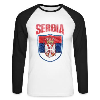 Serbien - Unisex Baseballshirt langarm - Weiß/Schwarz - Vorne - Nik (191cm)