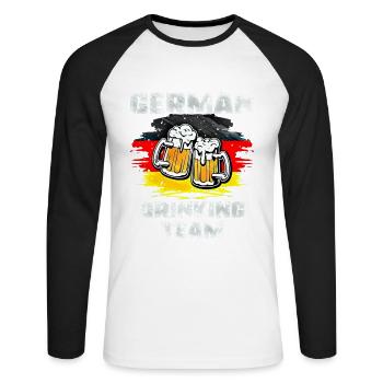 Équipe de beuverie d’Allemagne - T-shirt baseball manches longues Homme - blanc/noir - Devant - Nik (191cm)