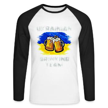 Équipe de beuverie d’Ukraine - T-shirt baseball manches longues Homme - blanc/noir - Devant - Nik (191cm)