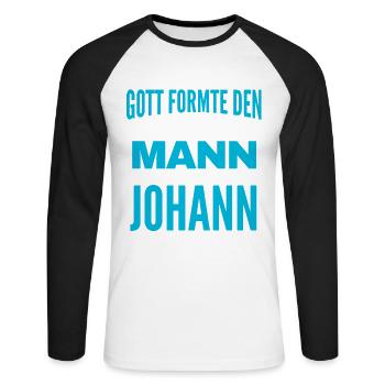 Johann Name Design - Unisex Baseballshirt langarm - Weiß/Schwarz - Vorne - Nik (191cm)