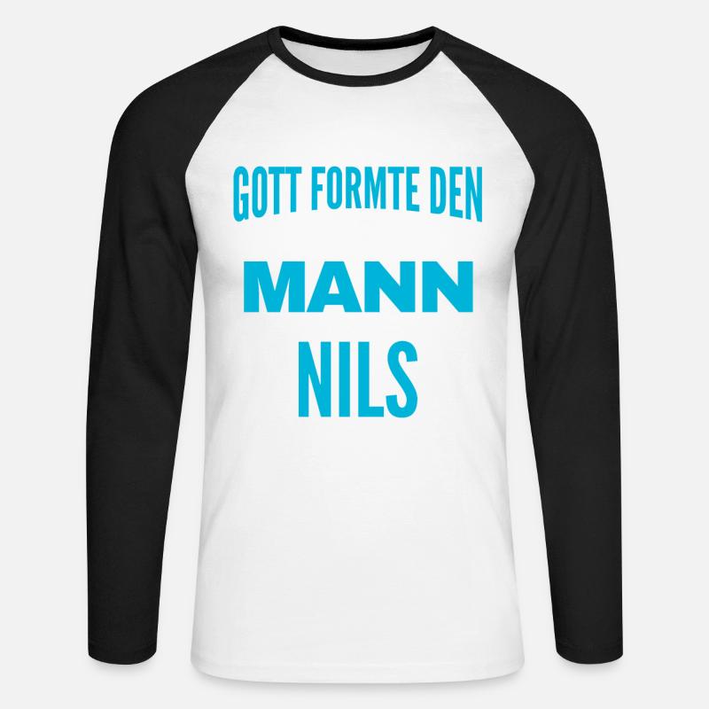 Nils Name Design - Unisex Baseballshirt langarm - Weiß/Schwarz