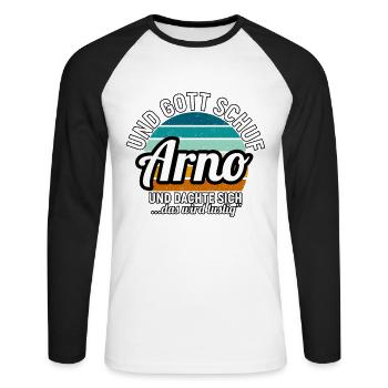 Arthur - Unisex Baseballshirt langarm - Weiß/Schwarz - Vorne - Nik (191cm)
