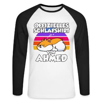 Offizielles Schlafshirt Von Ahmed - Unisex Baseballshirt langarm - Weiß/Schwarz - Vorne - Nik (191cm)