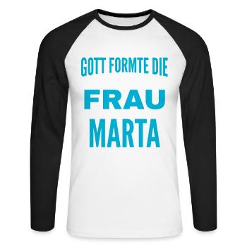 Marta Name Design - Unisex Baseballshirt langarm - Weiß/Schwarz - Vorne - Nik (191cm)