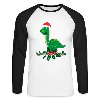 Brontosaurus Dino Gift - Unisex Long Sleeve Baseball T-Shirt - white/black - Front - Nik (191cm)