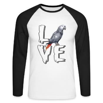 African Grey Parrot Gift - Unisex Long Sleeve Baseball T-Shirt - white/black - Front - Nik (191cm)