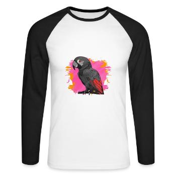 African Grey Parrot Gift - Unisex Long Sleeve Baseball T-Shirt - white/black - Front - Nik (191cm)