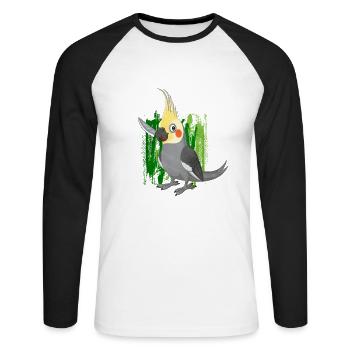 African Grey Parrot Gift - Unisex Long Sleeve Baseball T-Shirt - white/black - Front - Nik (191cm)
