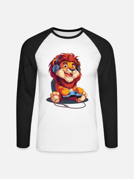 Löwen Videospiel - Unisex Baseballshirt langarm - Weiß/Schwarz