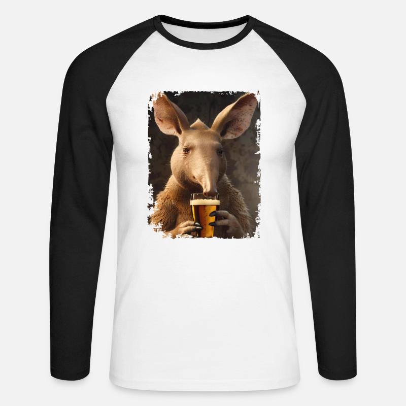 Lecker Bierchen Erdferkel - Unisex Baseballshirt langarm - Weiß/Schwarz