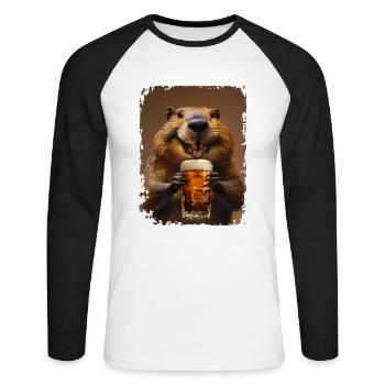 Delicious Beer Beaver - Unisex Long Sleeve Baseball T-Shirt - white/black - Front - Nik (191cm)