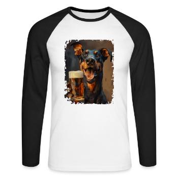 Délicieuse bière Doberman - T-shirt baseball manches longues Homme - blanc/noir - Devant - Nik (191cm)