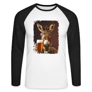 Delicious Beer Donkey - Unisex Long Sleeve Baseball T-Shirt - white/black - Front - Nik (191cm)