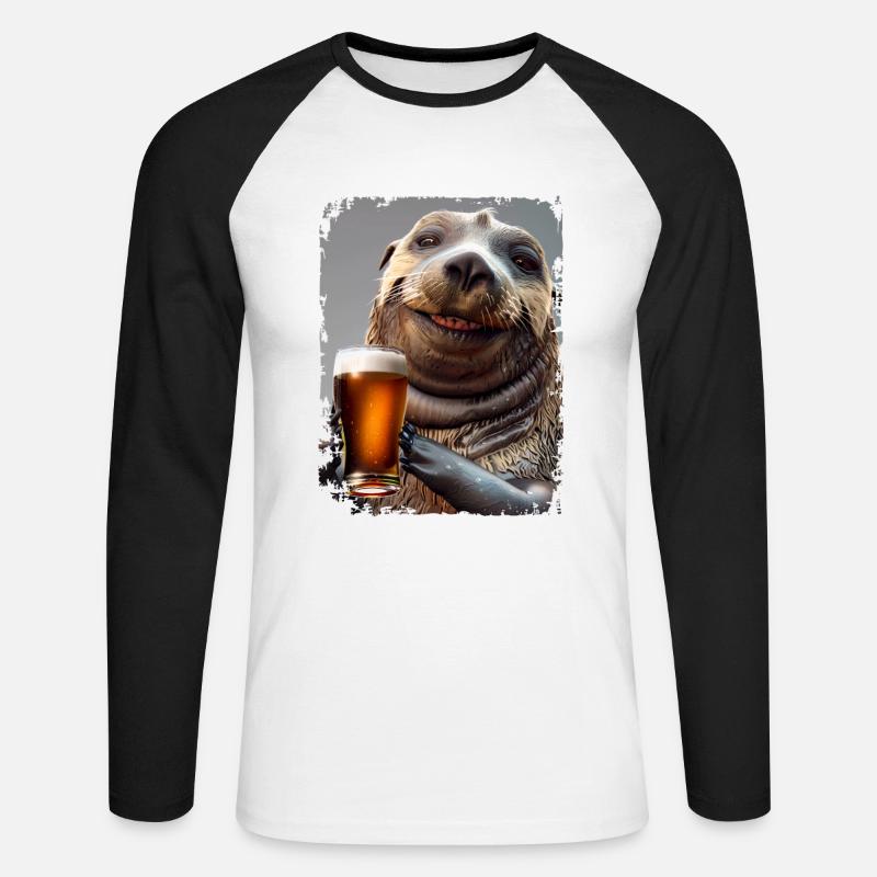 Lecker Bierchen Seelöwe - Unisex Baseballshirt langarm - Weiß/Schwarz