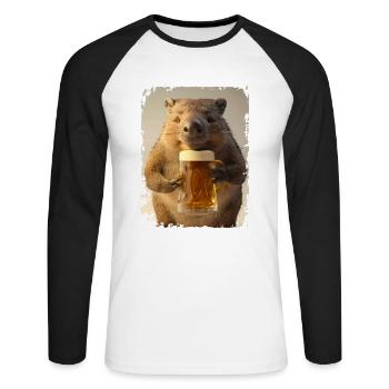 Délicieux Wombat à la bière - T-shirt baseball manches longues Homme - blanc/noir - Devant - Nik (191cm)