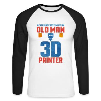 3D Printing - Unisex Long Sleeve Baseball T-Shirt - white/black - Front - Nik (191cm)