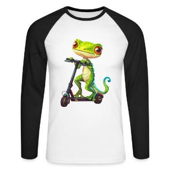 Gecko Roller - Unisex Baseballshirt langarm - Weiß/Schwarz - Vorne - Nik (191cm)