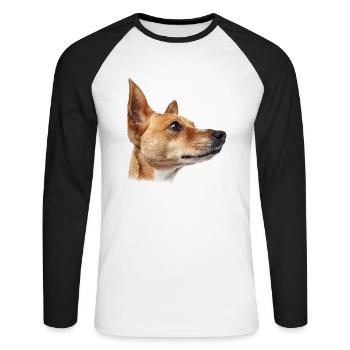 Maman portugaise Podengo - T-shirt baseball manches longues Homme - blanc/noir - Devant - Nik (191cm)