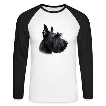 Maman Terrier écossais - T-shirt baseball manches longues Homme - blanc/noir - Devant - Nik (191cm)