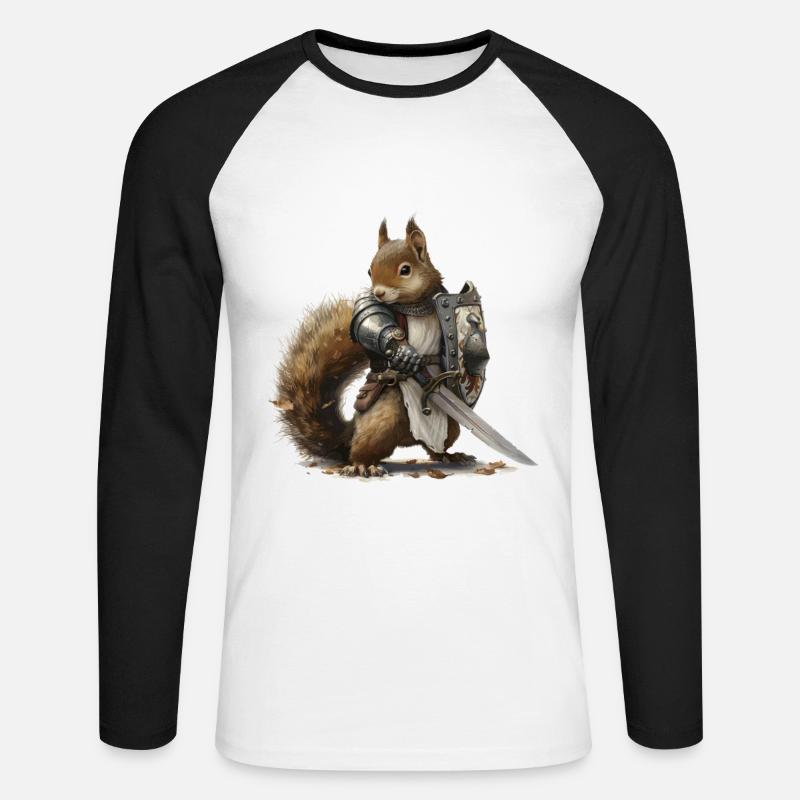 Eichhörnchen Ritter Mittelalter - Unisex Baseballshirt langarm - Weiß/Schwarz