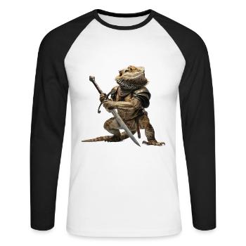 Bearded Dragon Knight Medieval - Unisex Long Sleeve Baseball T-Shirt - white/black - Front - Nik (191cm)