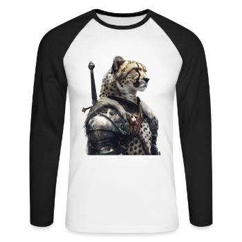 Cheetah Knight Middle Ages - Unisex Long Sleeve Baseball T-Shirt - white/black - Front - Nik (191cm)