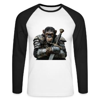 Chimpanzee Knight Middle Ages - Unisex Long Sleeve Baseball T-Shirt - white/black - Front - Nik (191cm)